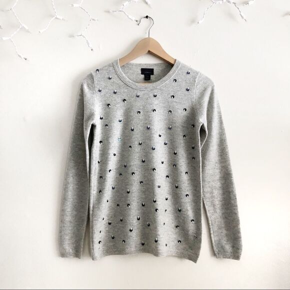 J. Crew 100% Cashmere Tiny sequin gray sweater - Picture 1 of 8